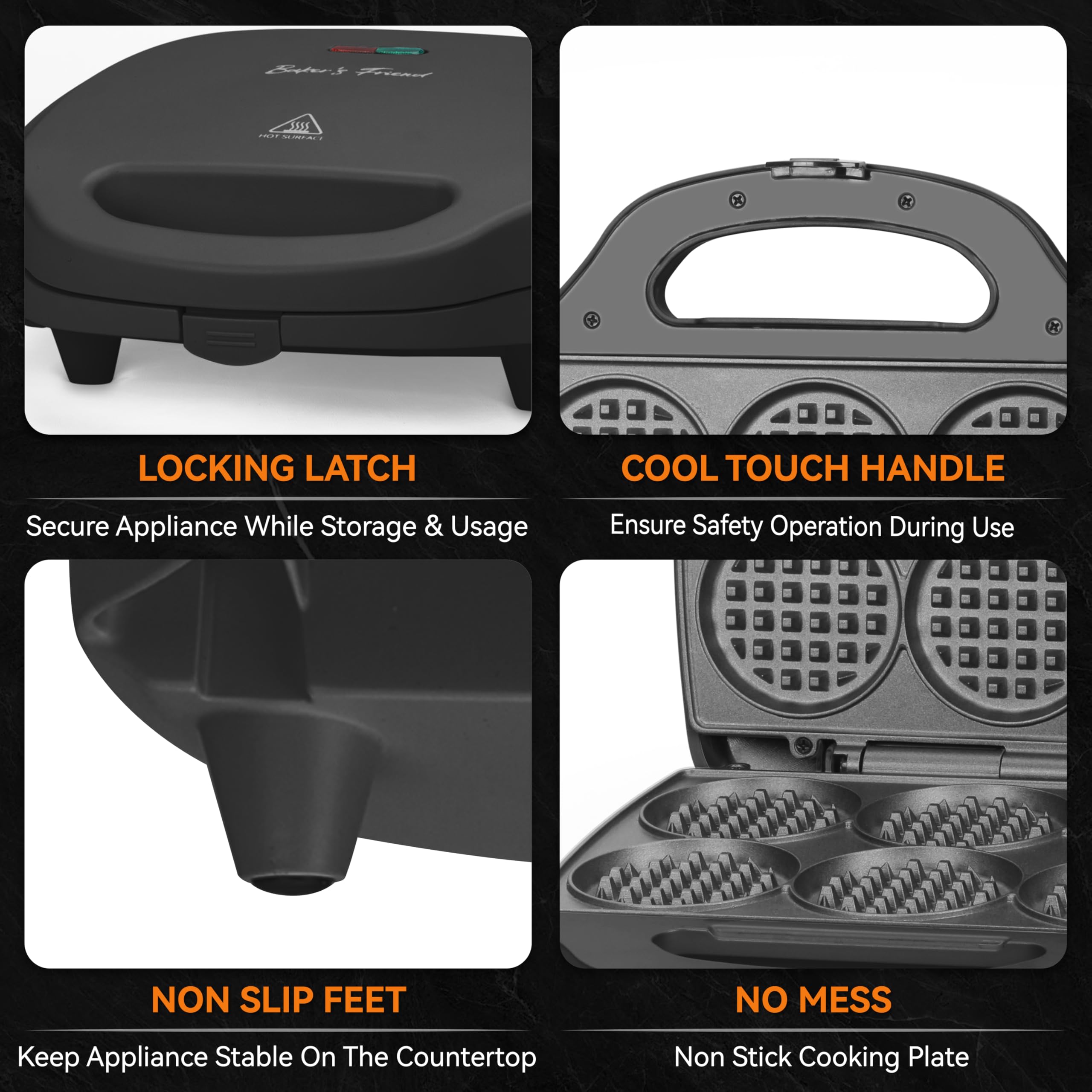 Baker's Friend Multi Mini Waffle Iron indicator light signals readiness.