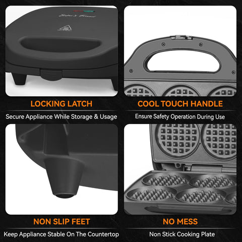 Baker's Friend Multi Mini Waffle Iron indicator light signals readiness.
