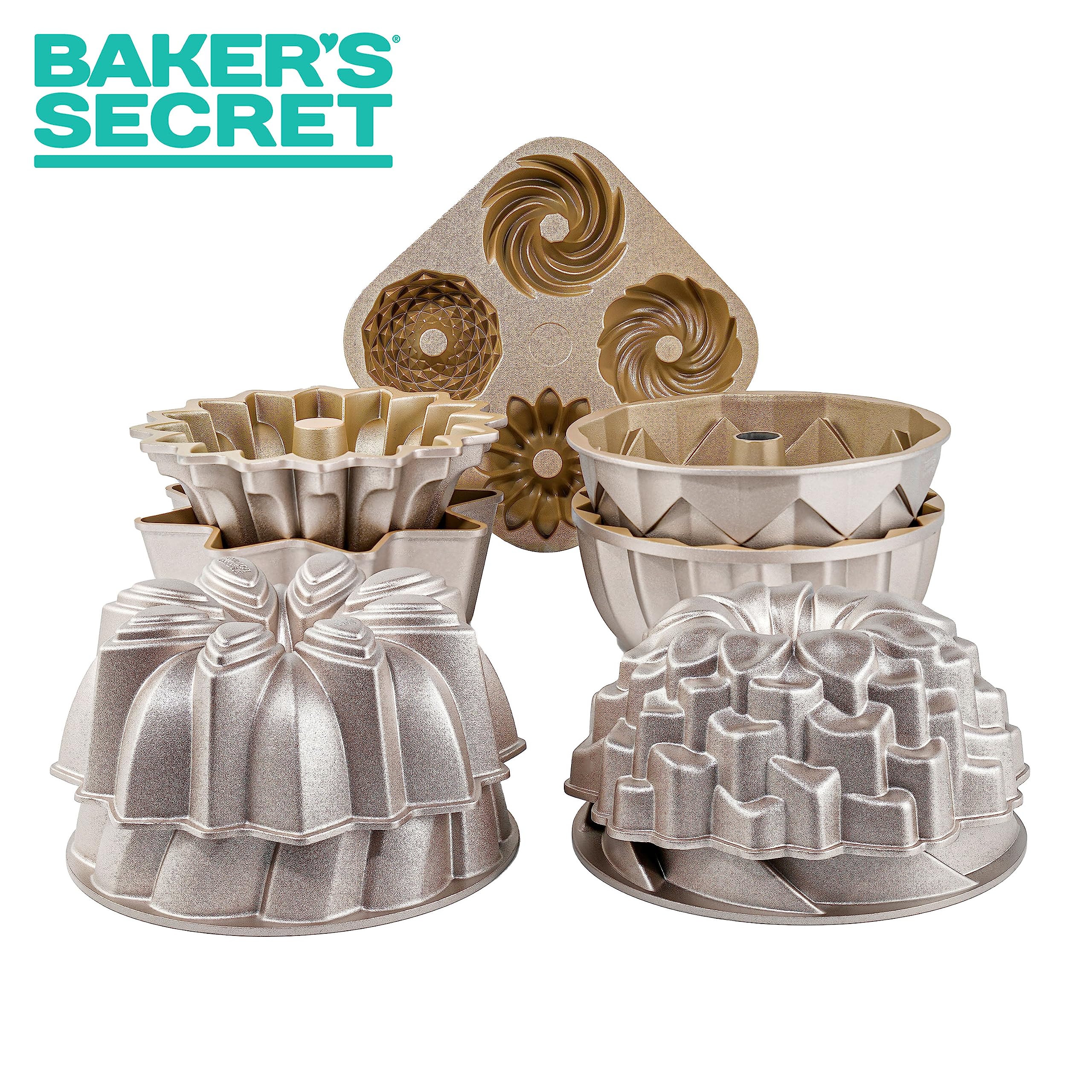 Baker's Secret fluted design enhances wreath-like cake presentation.