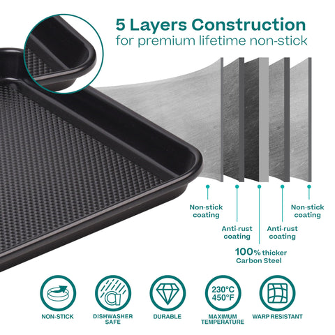 Baker's Secret half-sheet base delivers crisp edges on larger batches.