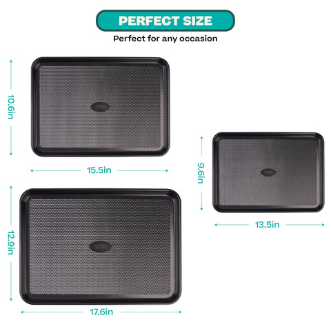 Baker's Secret jelly roll tray with diamond texture for uniform browning.