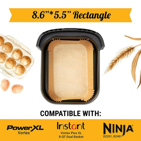 Baker's Signature air fryer liners in Ninja Foodi Dual during use for easy cleanup