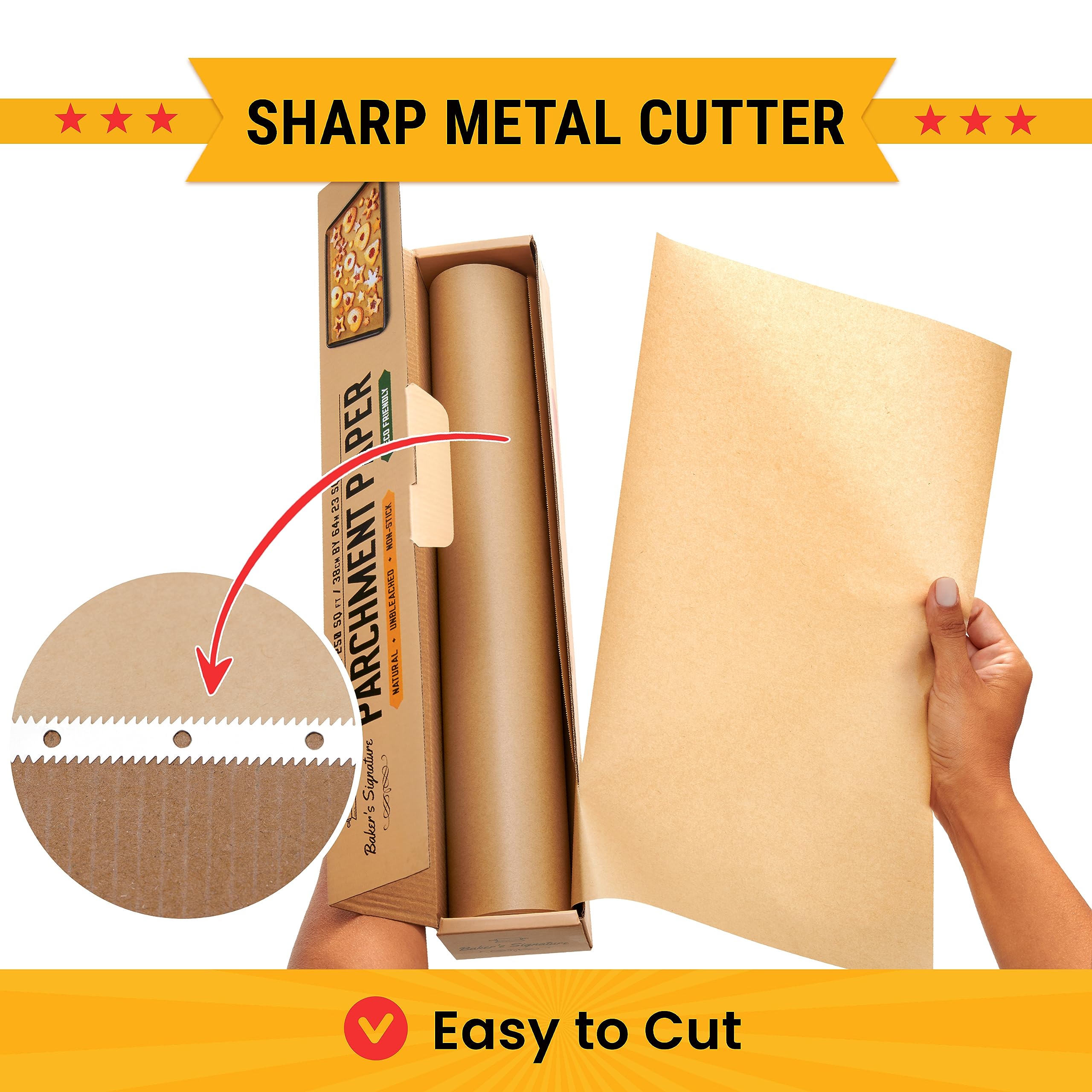 Baker's Signature built-in cutter ensures tidy tearing and sheet control.