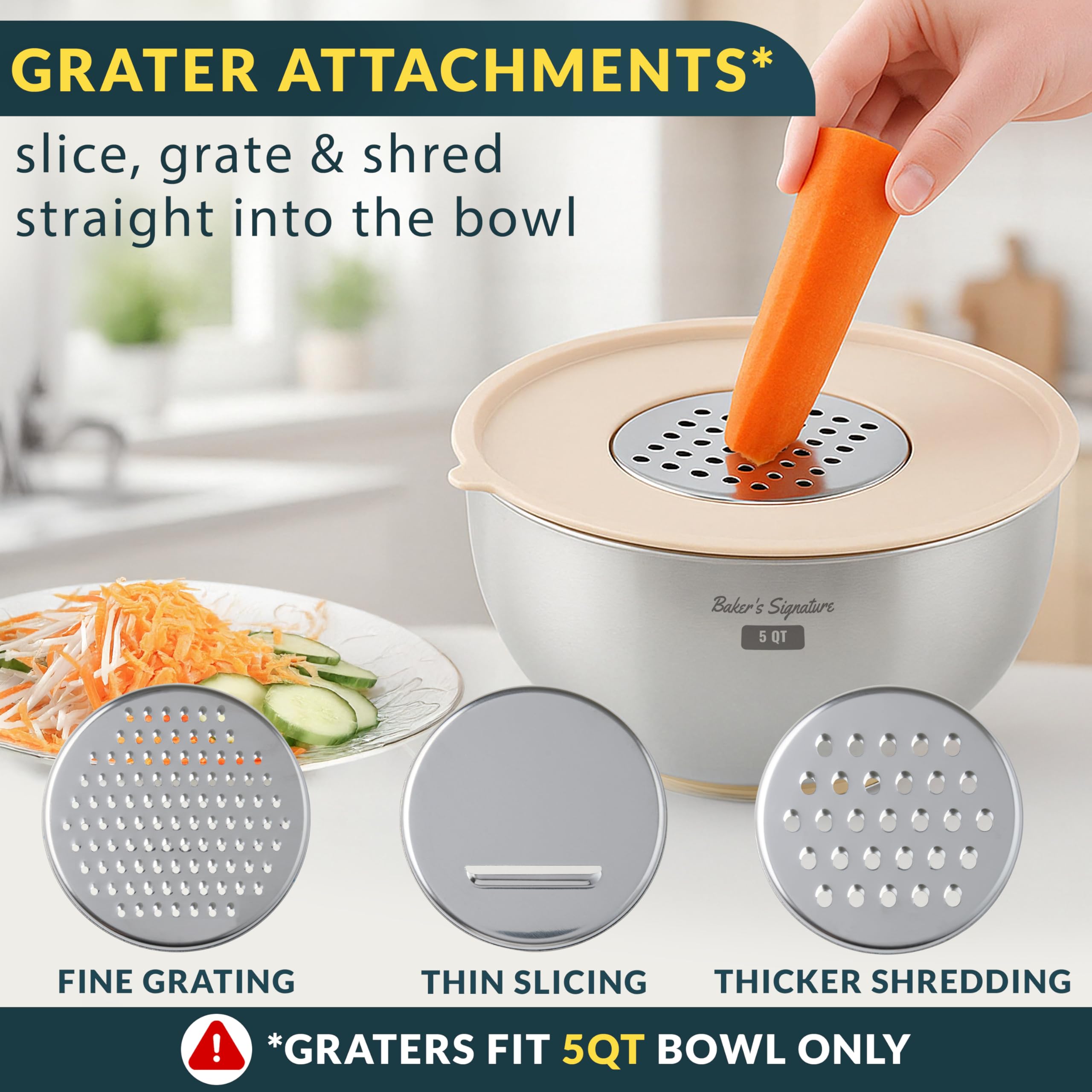 Baker's Signature dishwasher-safe bowls simplify cleanup after cooking.