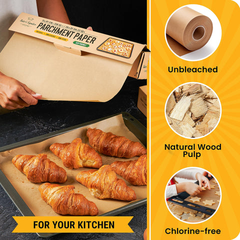 Baker's Signature unbleached parchment for roasting, baking, and presenting meals.