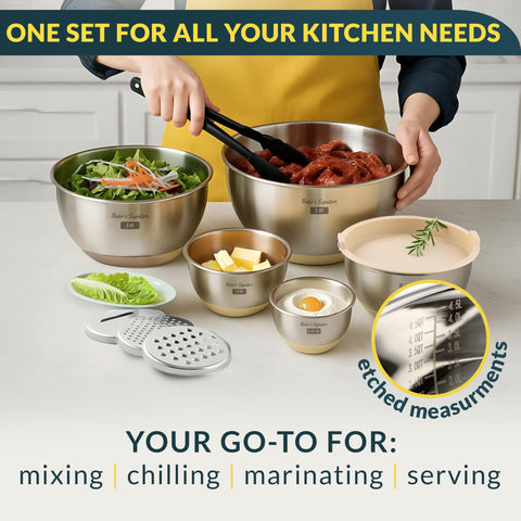 Baker's Signature nesting design helps save kitchen space when stored.