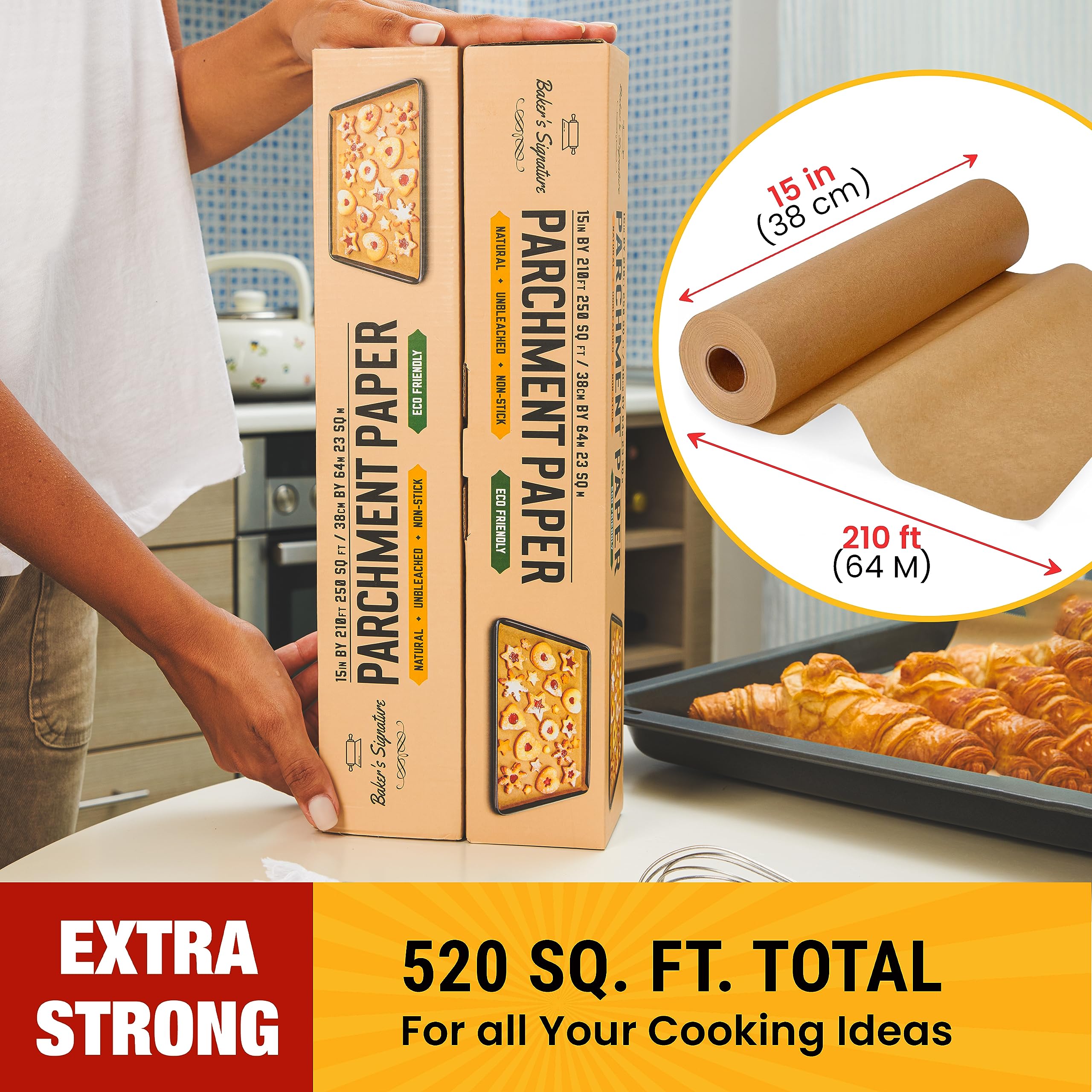 Baker's Signature parchment roll on a baking tray shows non-stick release.