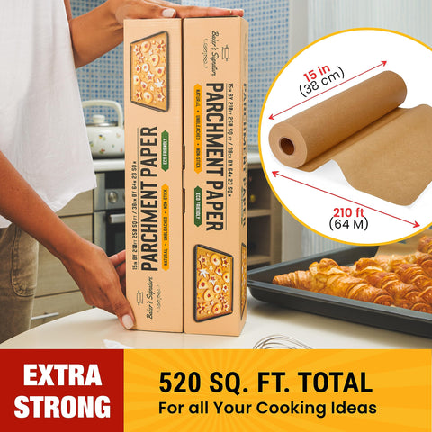Baker's Signature parchment roll on a baking tray shows non-stick release.