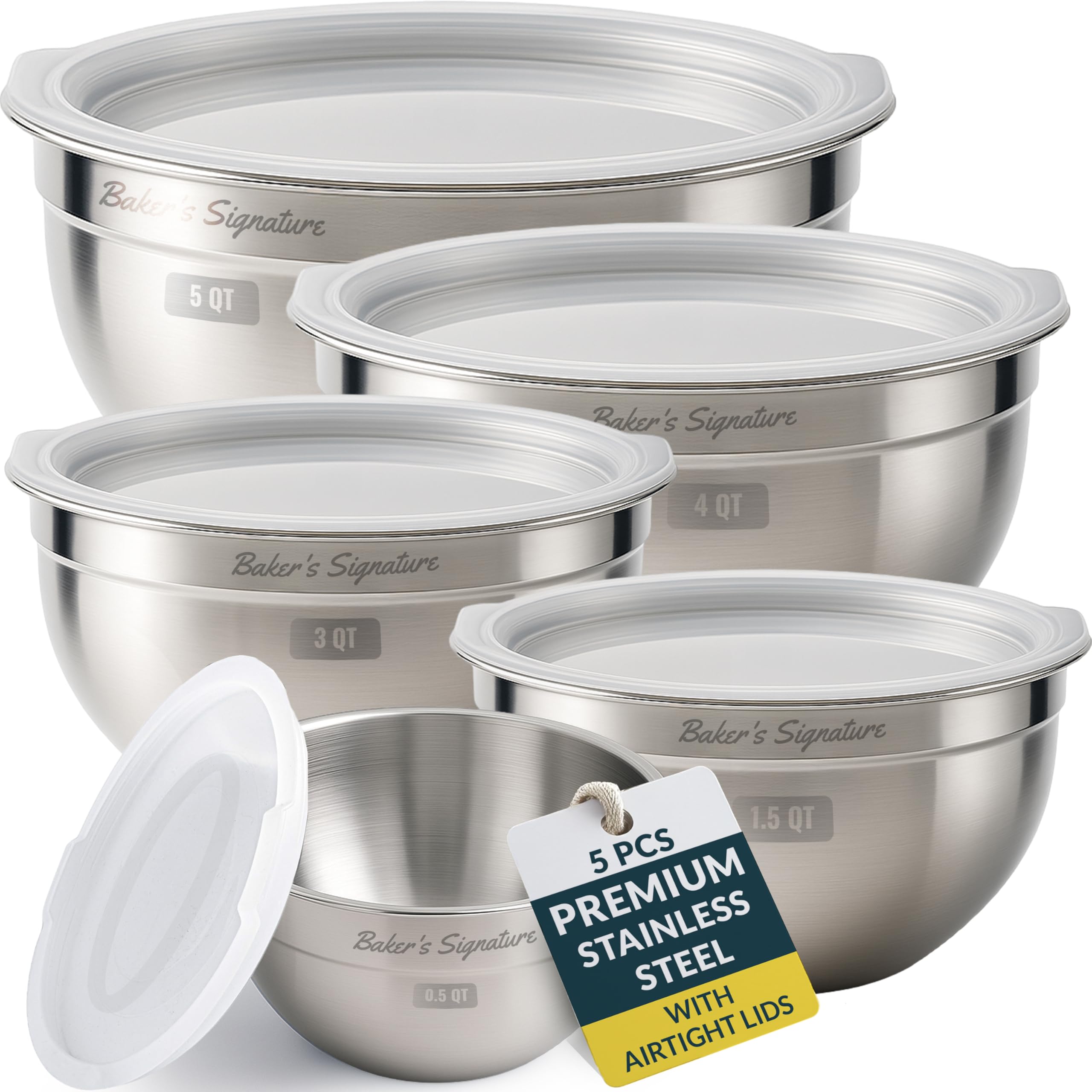 Baker's Signature 0.5qt stainless steel bowl with lid for quick prep and small tasks