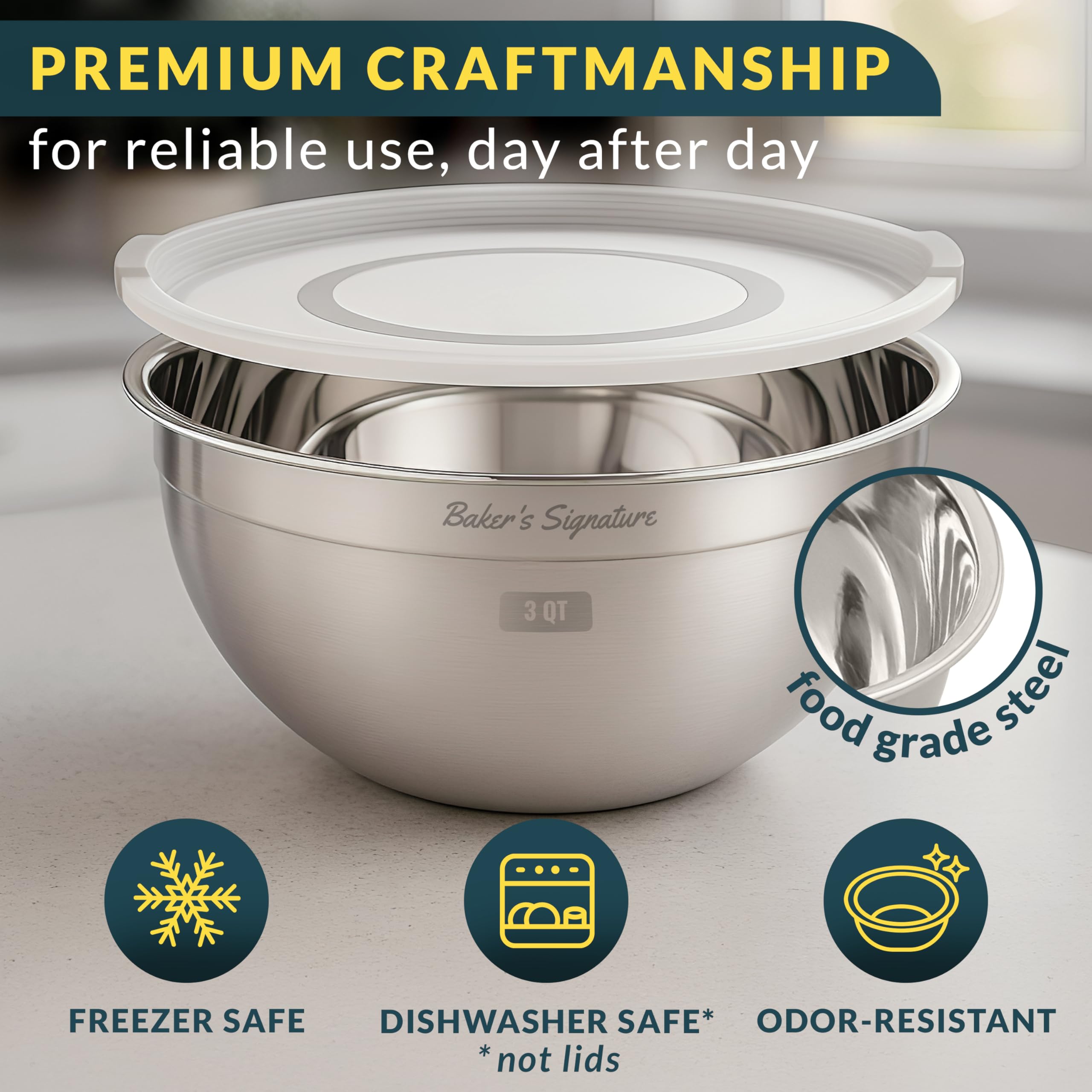 Baker's Signature 3qt stainless steel bowl with lid perfect for batch prep