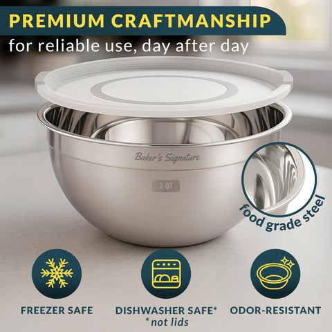 Baker's Signature 3qt stainless steel bowl with lid perfect for batch prep