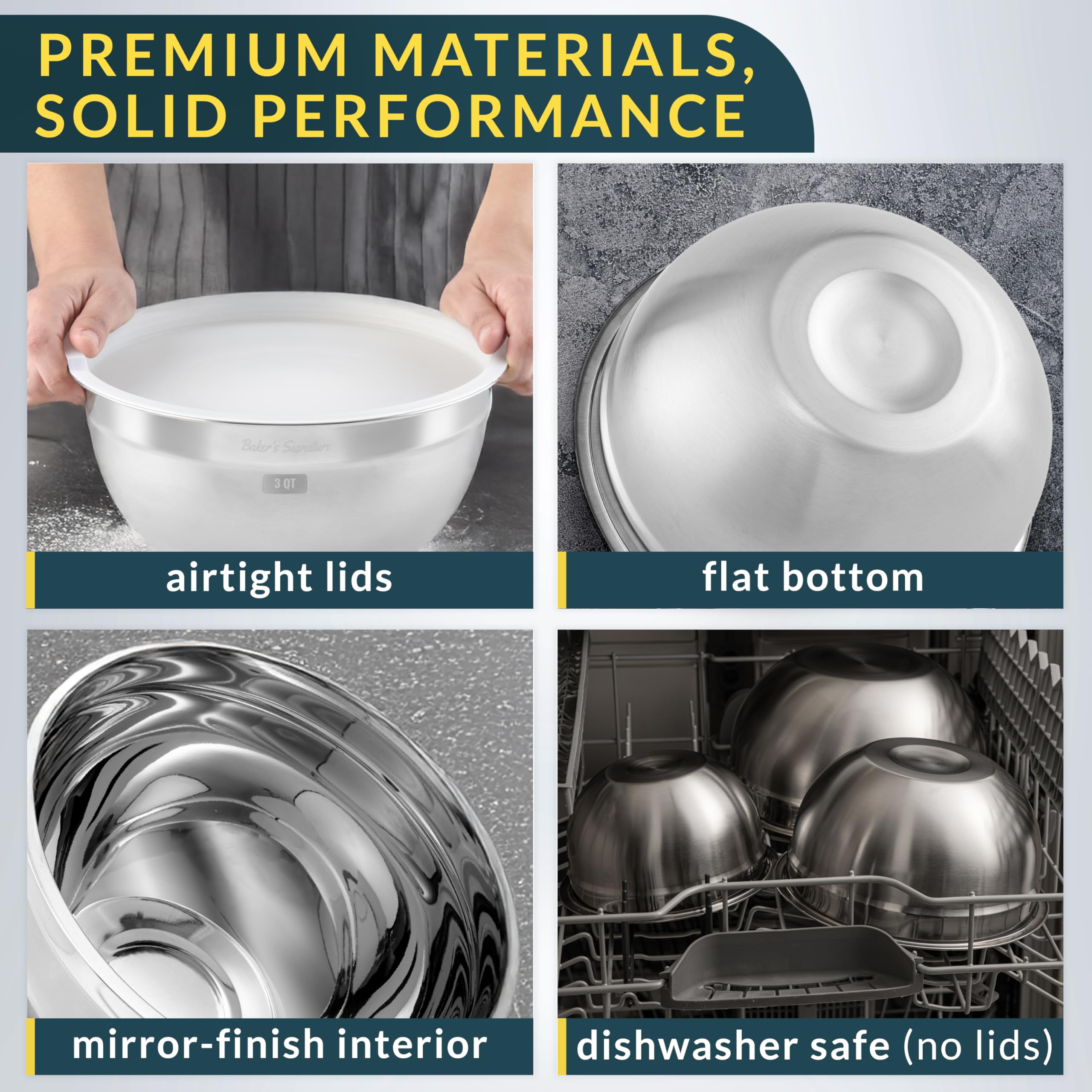 Baker's Signature 5qt stainless steel bowl with lid for large batches and serving