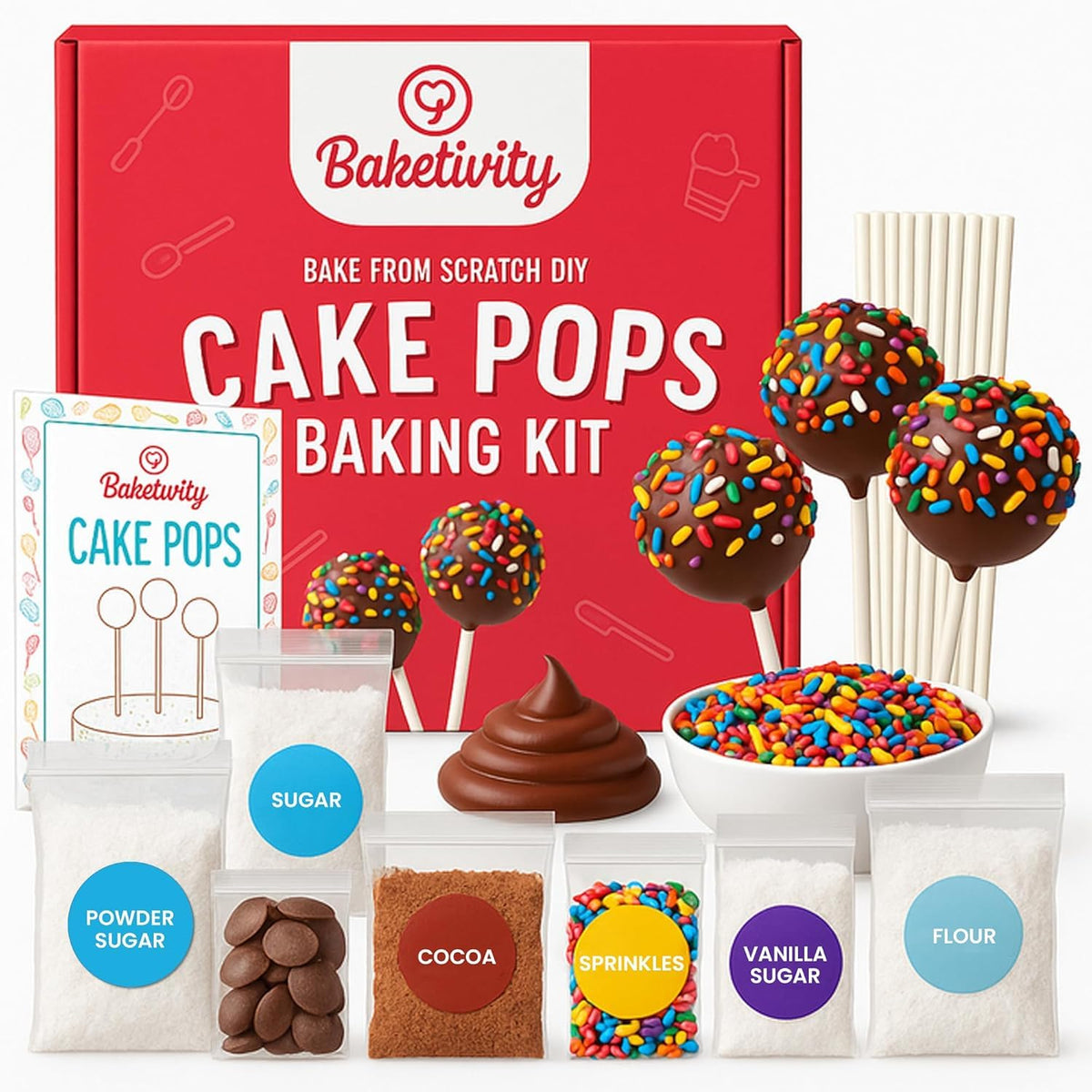 Baketivity DIY Cake Pop Kit box ready for kids' baking fun.