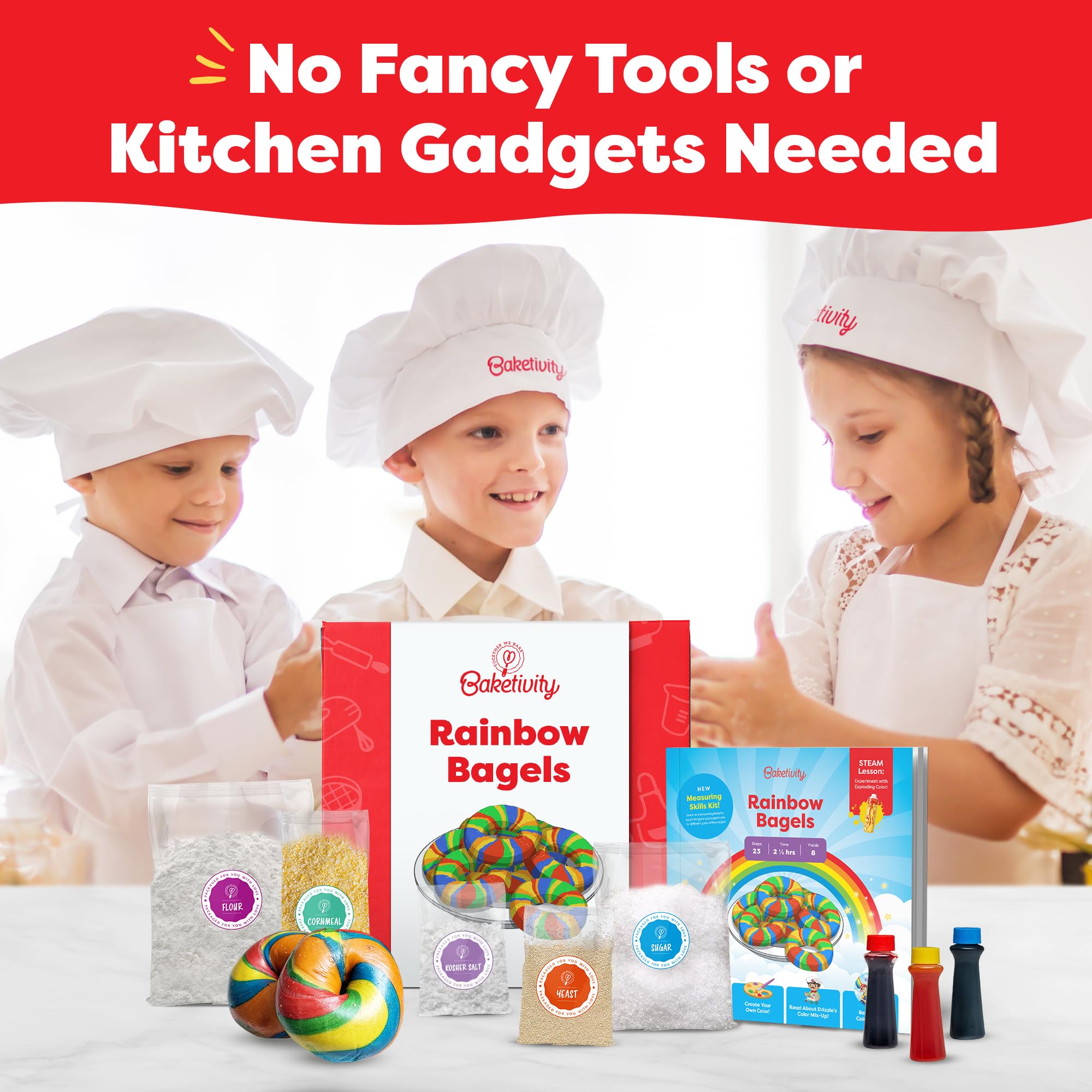 Family baking time with Baketivity rainbow bagel kit