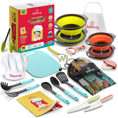 Baketivity kids cooking set full assembly with real utensils for home baking play.