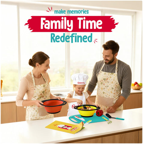 Baketivity mixing bowls collapse for compact, easy storage.