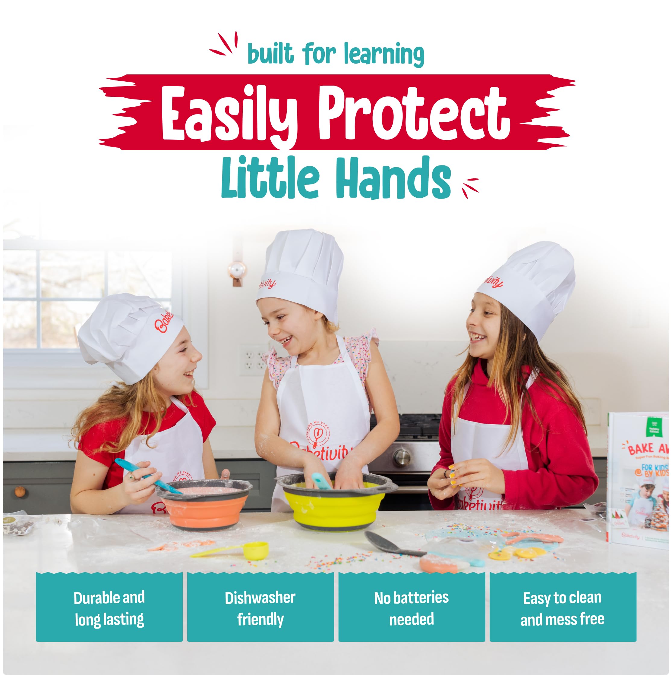 Baketivity pizza cutter promotes safe, precise slicing during kid-friendly recipes.