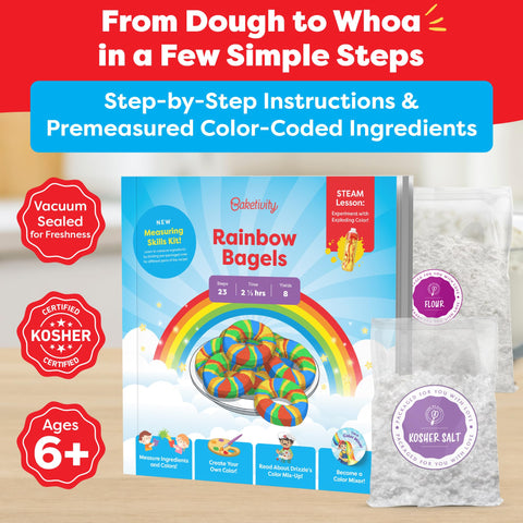 Kids kneading colorful dough during a bagel project