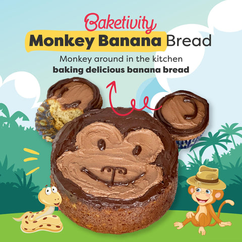 Baketivity Monkey Banana Bread kit color-coded dry ingredients support kid-friendly steps