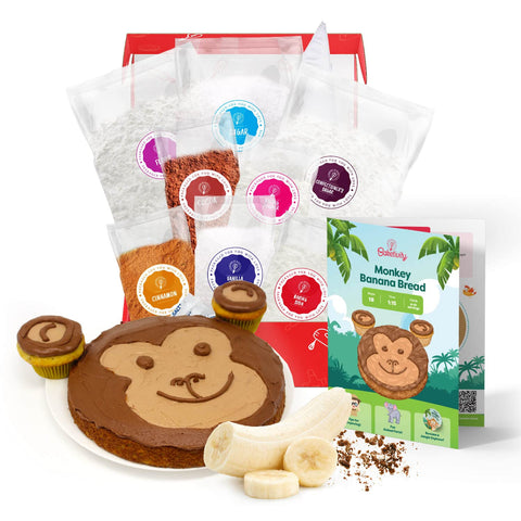 Baketivity Monkey Banana Bread kit ingredients laid out for precise measurements