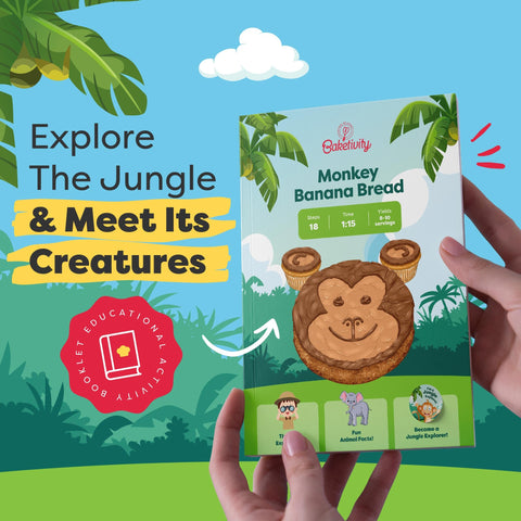 Kids baking action with Baketivity Monkey Banana Bread kit for family fun