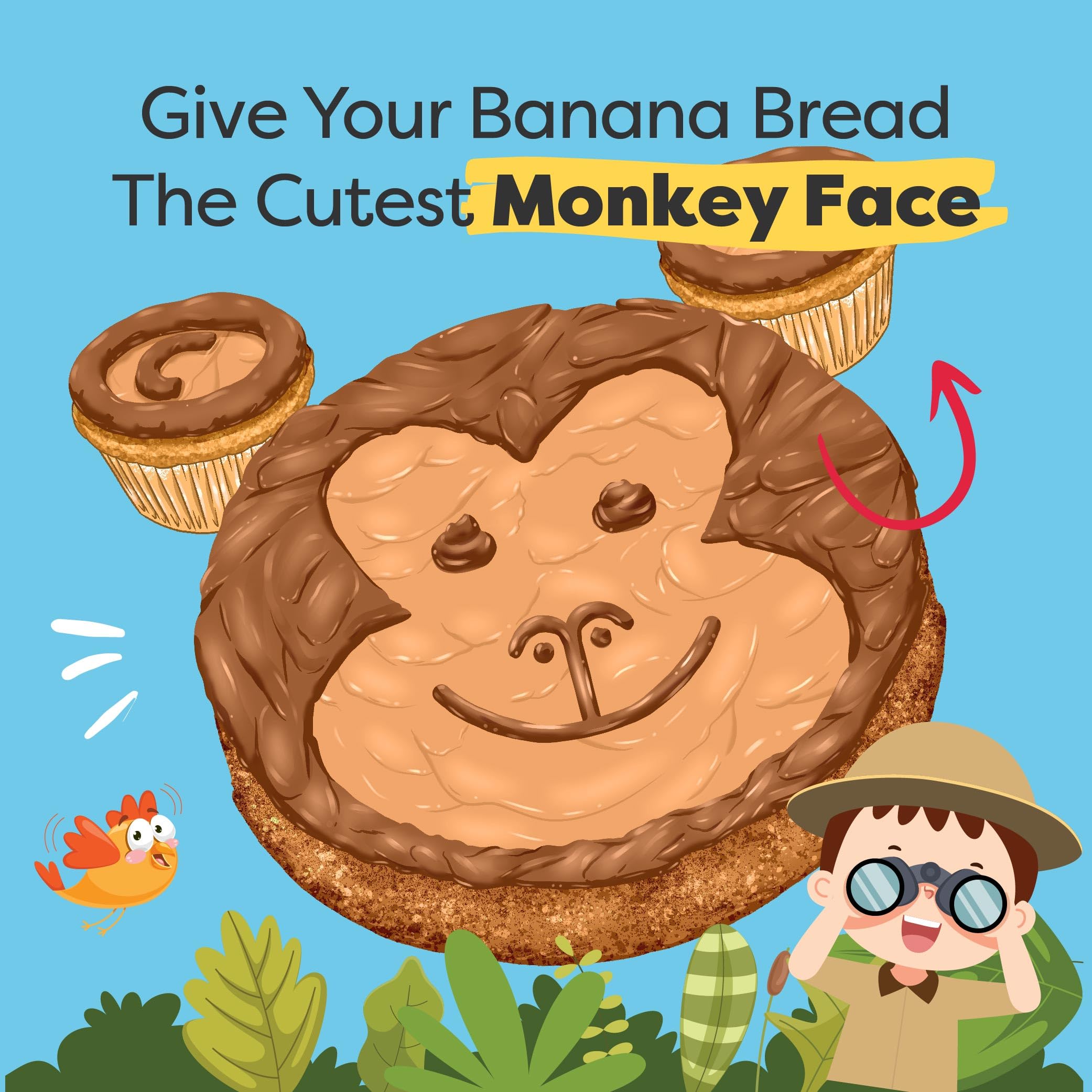 Baketivity Monkey Banana Bread kit with step-by-step instructions and kid illustrations