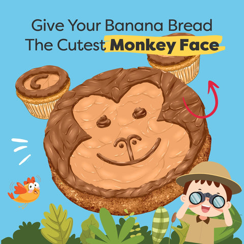 Baketivity Monkey Banana Bread kit with step-by-step instructions and kid illustrations