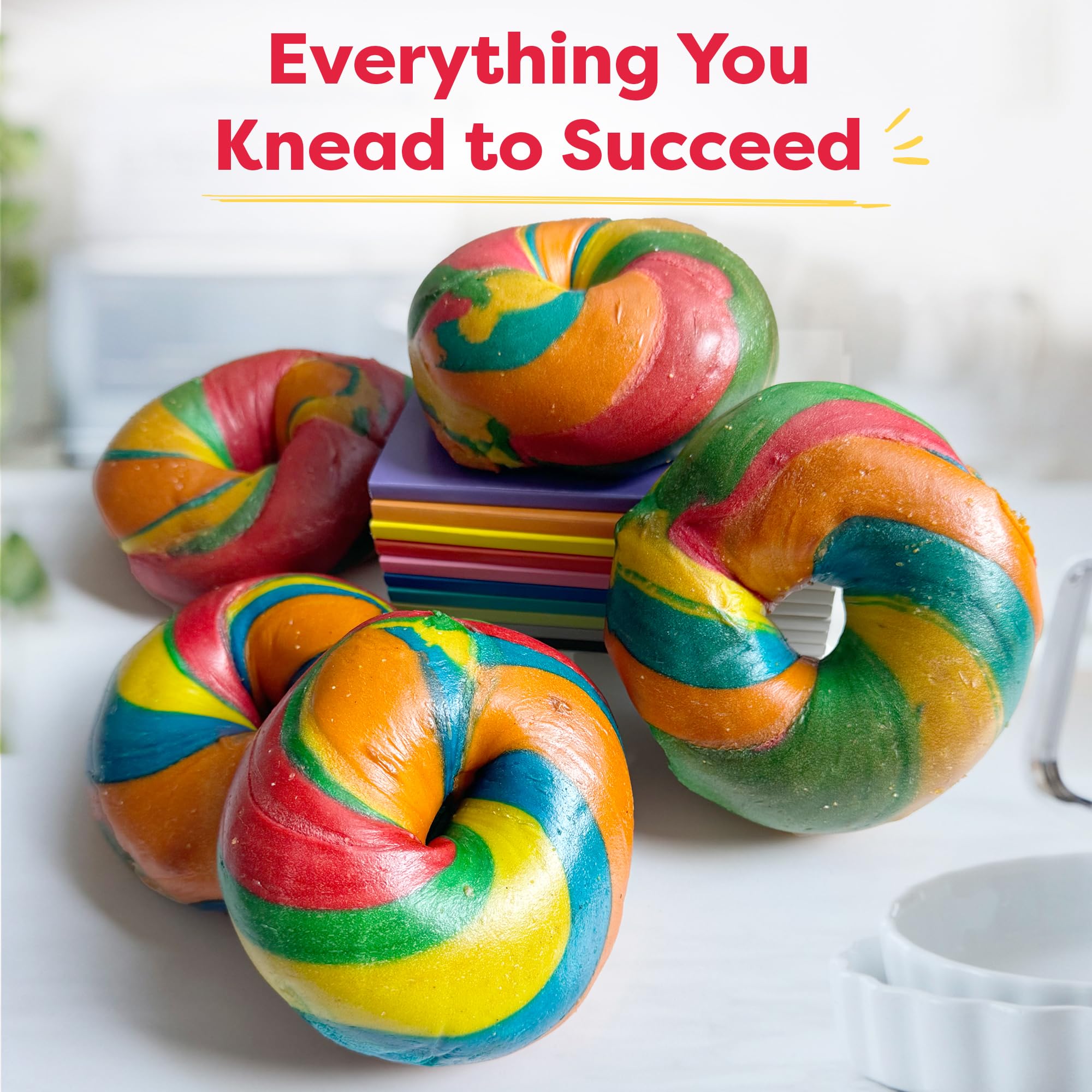 Baketivity rainbow bagels with step-by-step instructions visible