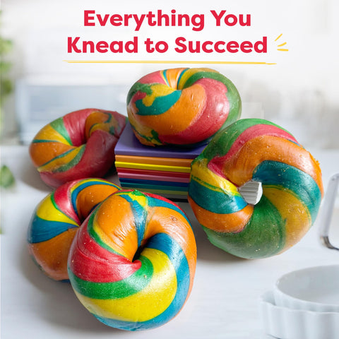 Baketivity rainbow bagels with step-by-step instructions visible
