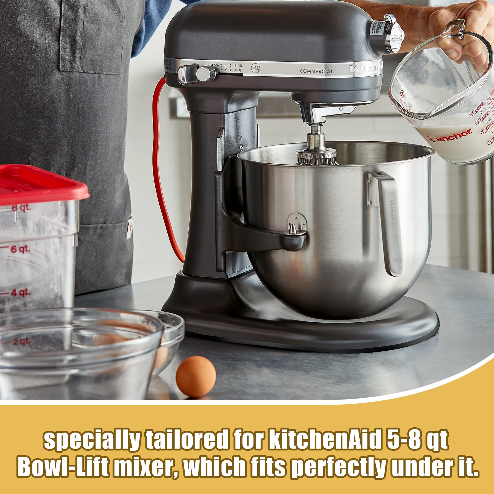 BAKEWAY under-mixer tray provides a stable glide for a heavy KitchenAid stand mixer