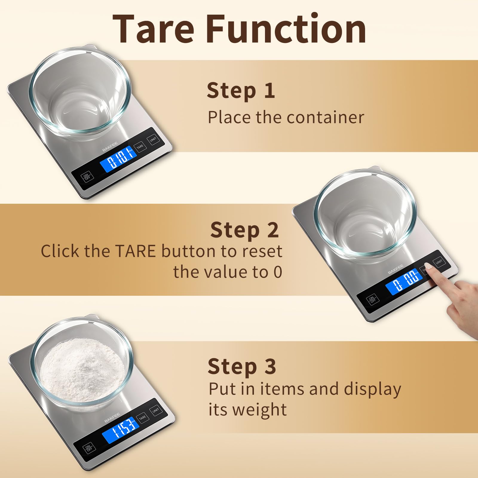 BakFee food scale includes USB cable and AAA batteries for ready use.