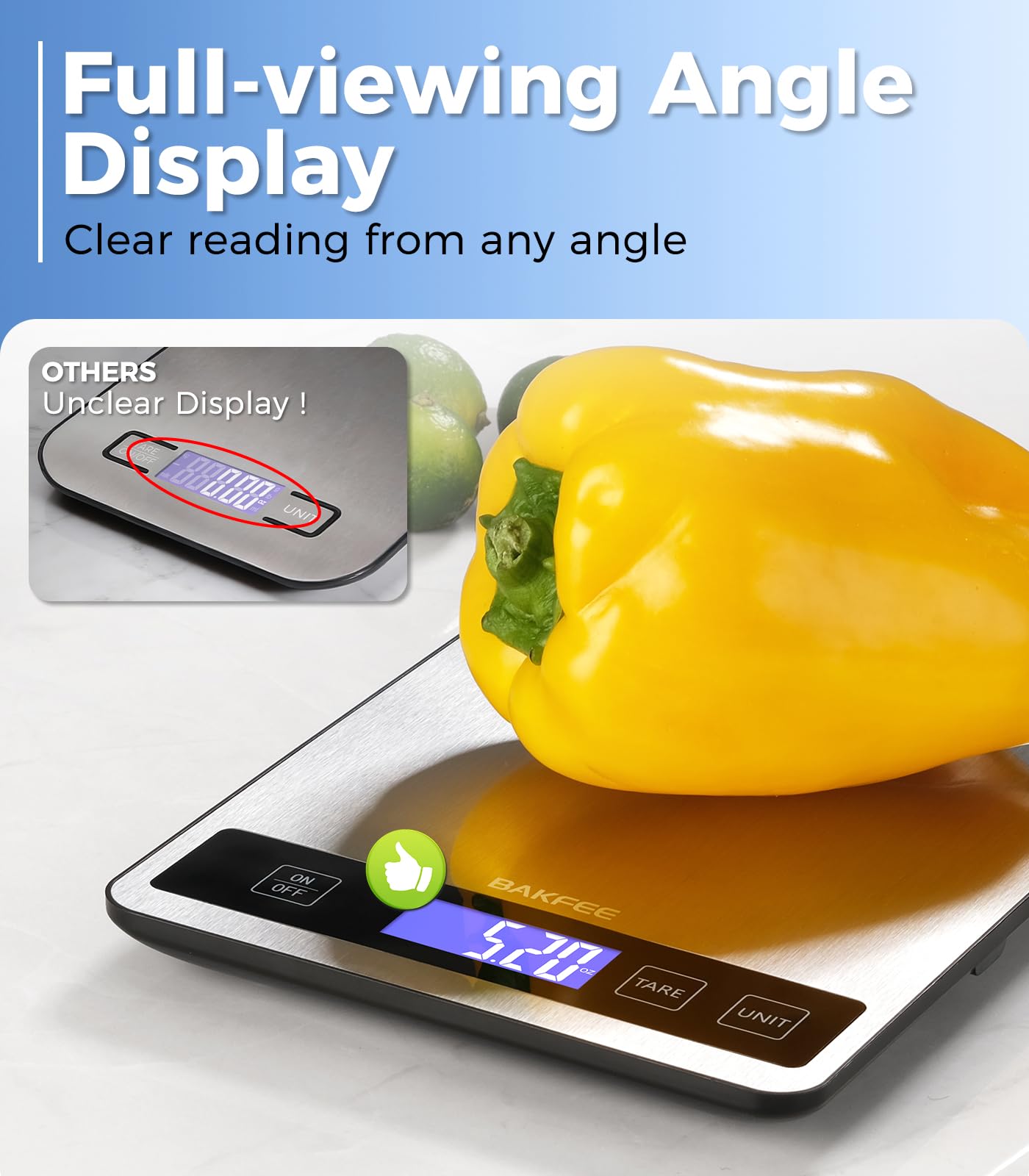 BakFee Food Scale includes two AAA batteries for backup power.