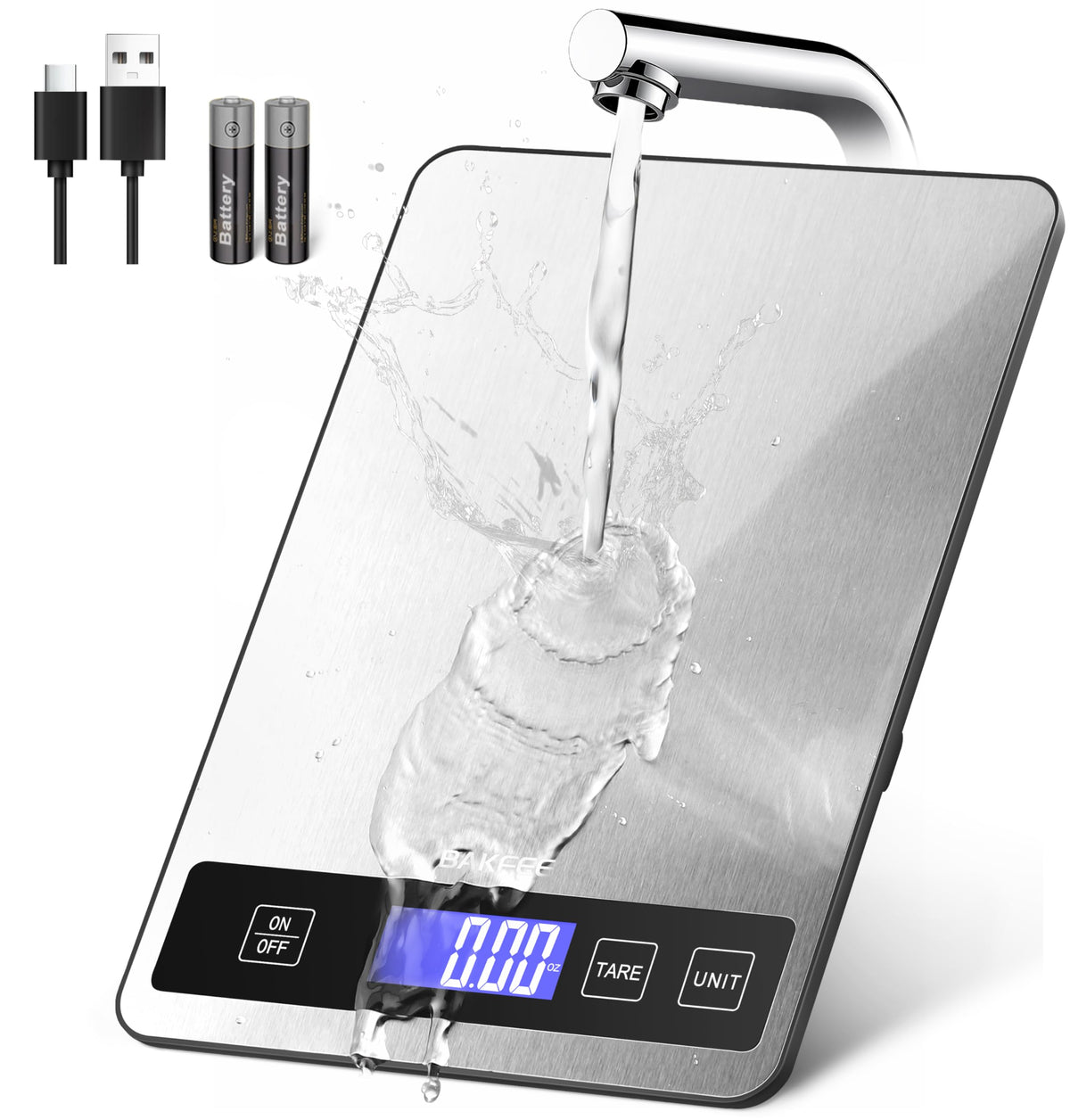 BakFee Food Scale full-view LCD display for easy, at-a-glance measurements.