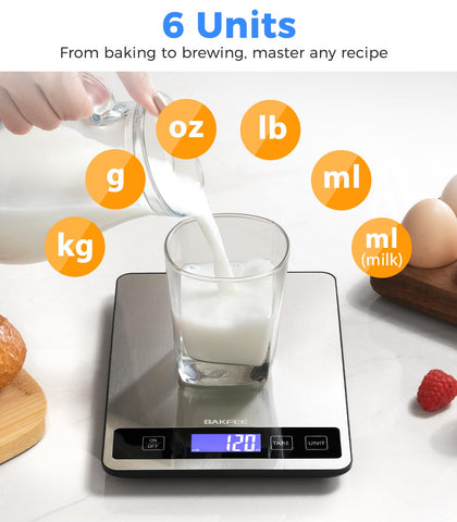 BakFee Food Scale supports multiple units for metric and imperial recipes.