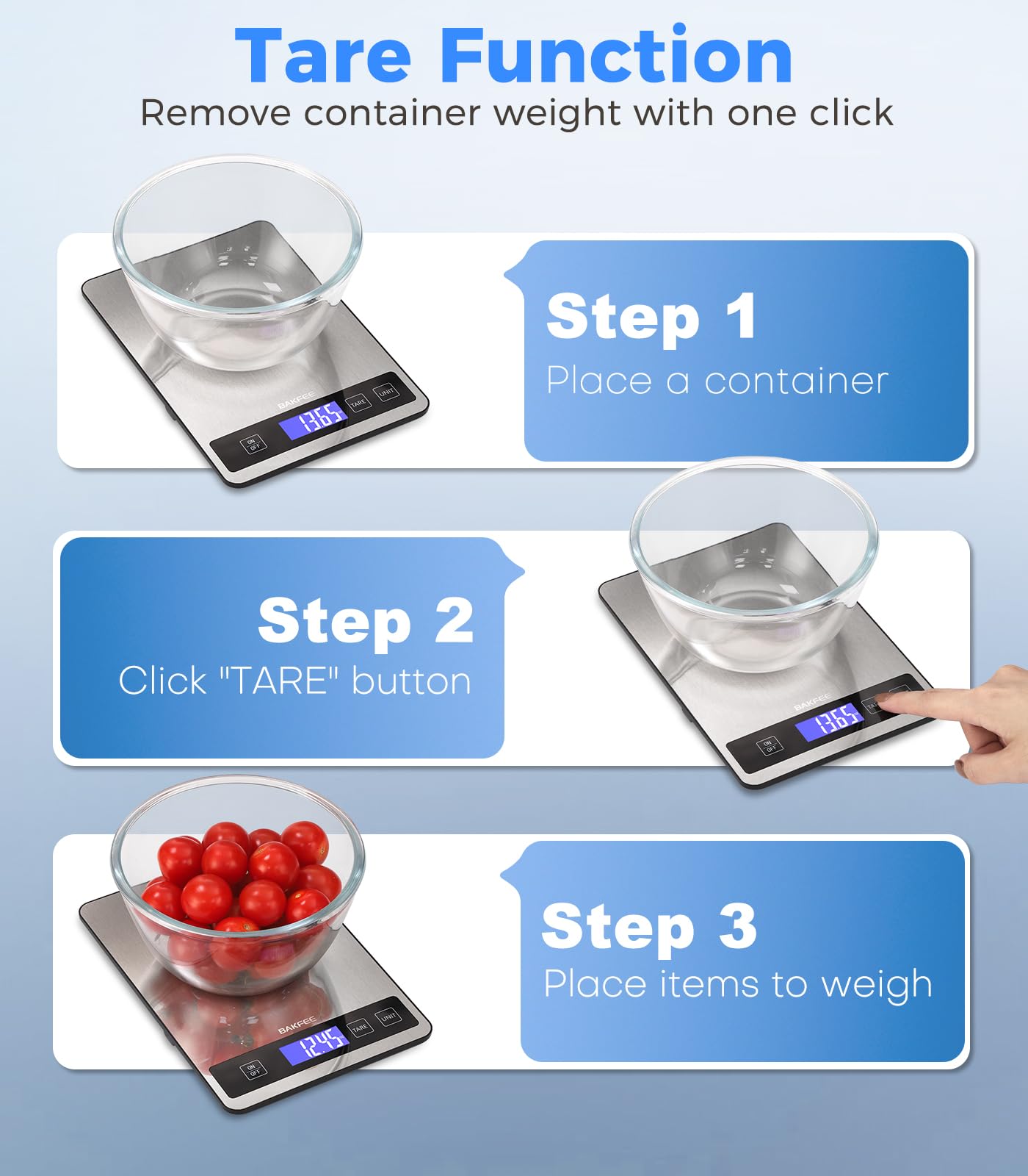 BakFee Food Scale non-slip feet keep it steady on countertops.