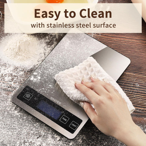 BakFee food scale tare function helps with multi-ingredient batching.