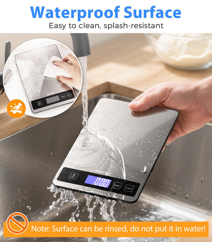 BakFee Food Scale tare function simplifies weighing ingredients and containers.