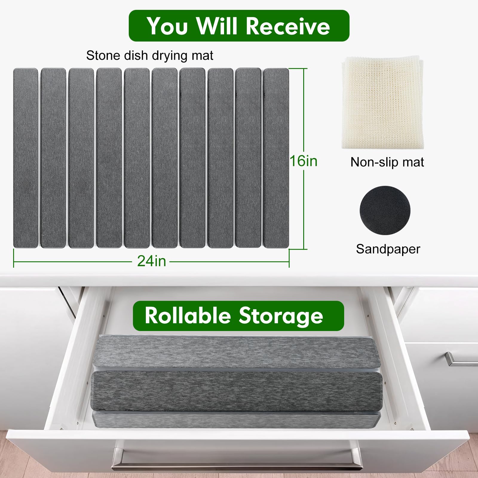 BAKFUFY stone dish drying mat used for fruits and vegetables
