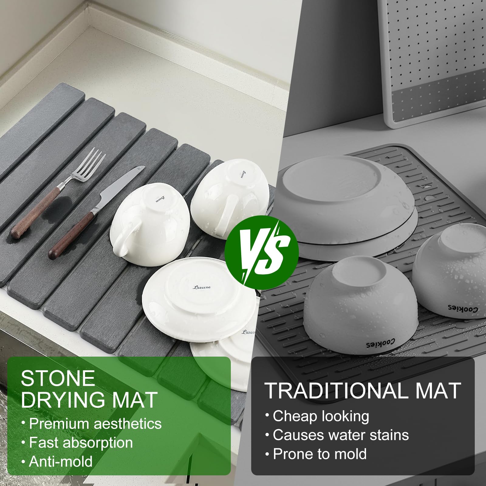 BAKFUFY stone dish drying mat package includes accessories