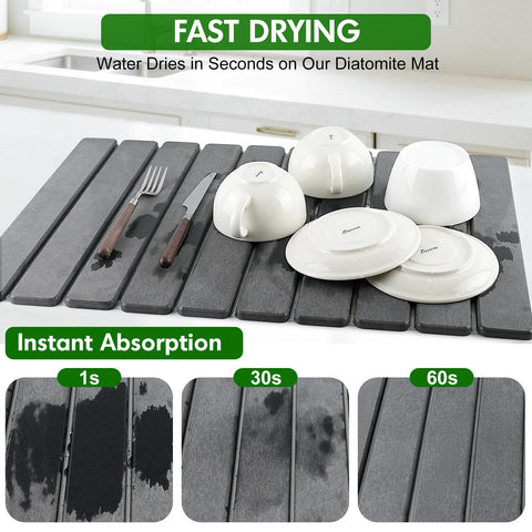 BAKFUFY stone dish drying mat rolled up for easy storage