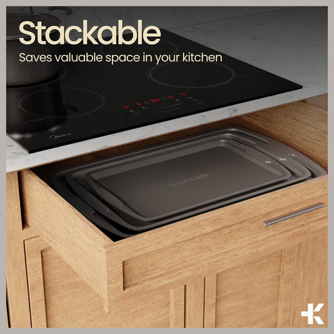 Bakken Swiss cookie sheets shown for evenly baked treats and easy cleanup.