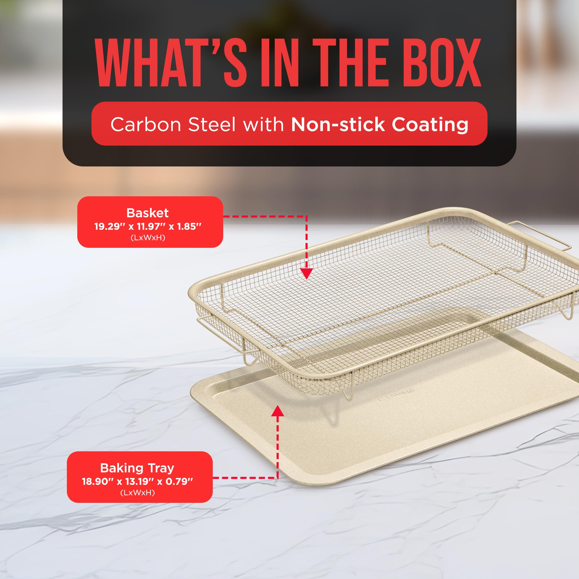 Bakken-Swiss crisper tray showing removable basket for healthier cooking.