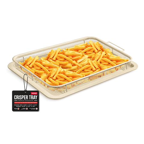 Bakken-Swiss crisper tray with white marble coating for crispy oven results.