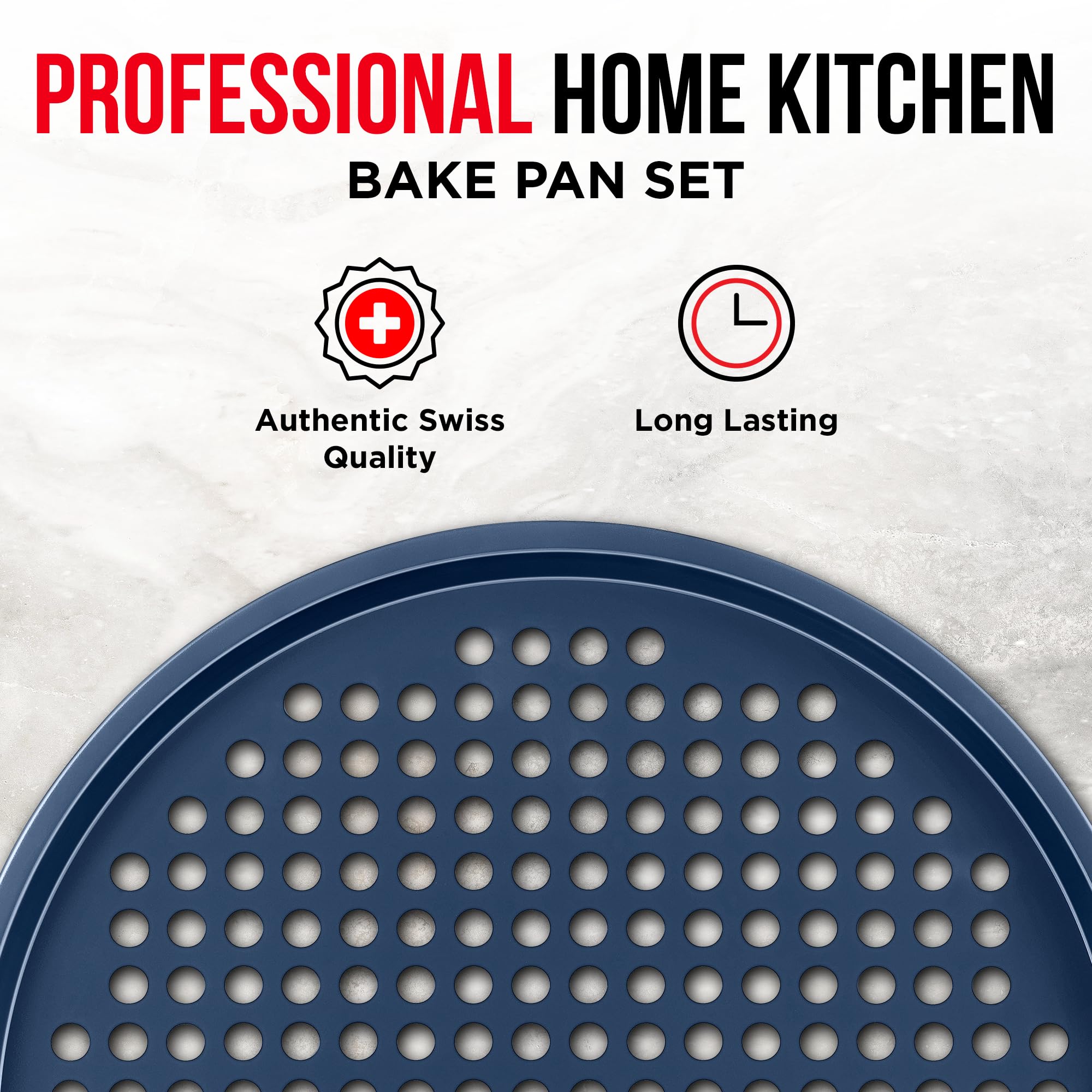 BAKKENMASTER pizza pan featuring an oversized silicone handle for safe handling.