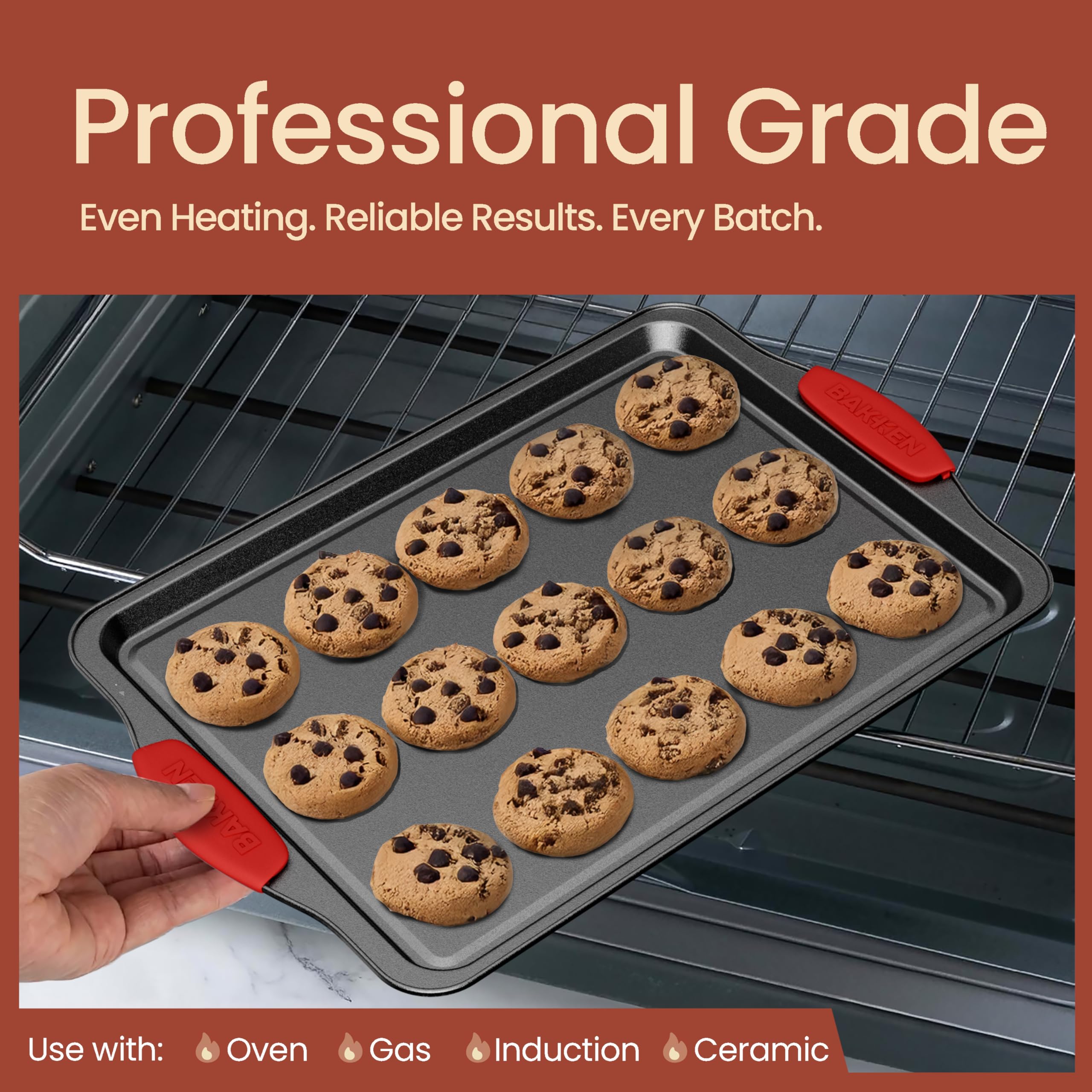 BAKKENMASTER silicone handles on pans, safe grip during oven use