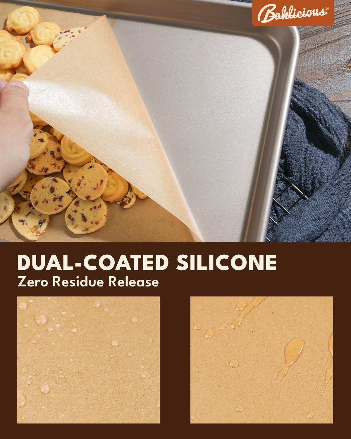 Baklicious heavy-duty 45gsm parchment is strong enough to lift baked goods.