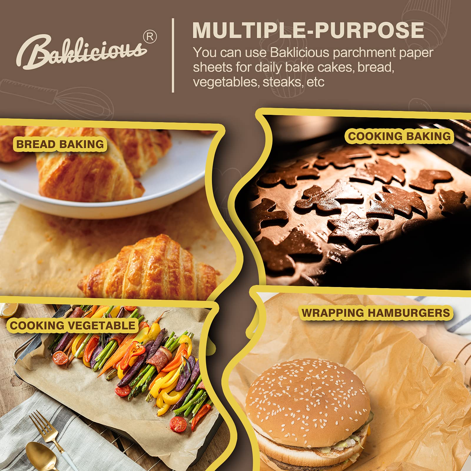 Baklicious multi-purpose parchment paper for baking, steaming, wrapping.