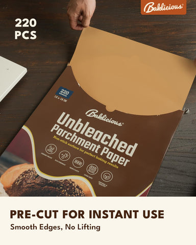 Baklicious pre-cut parchment sheets 12x16 ready for quick tray prep.