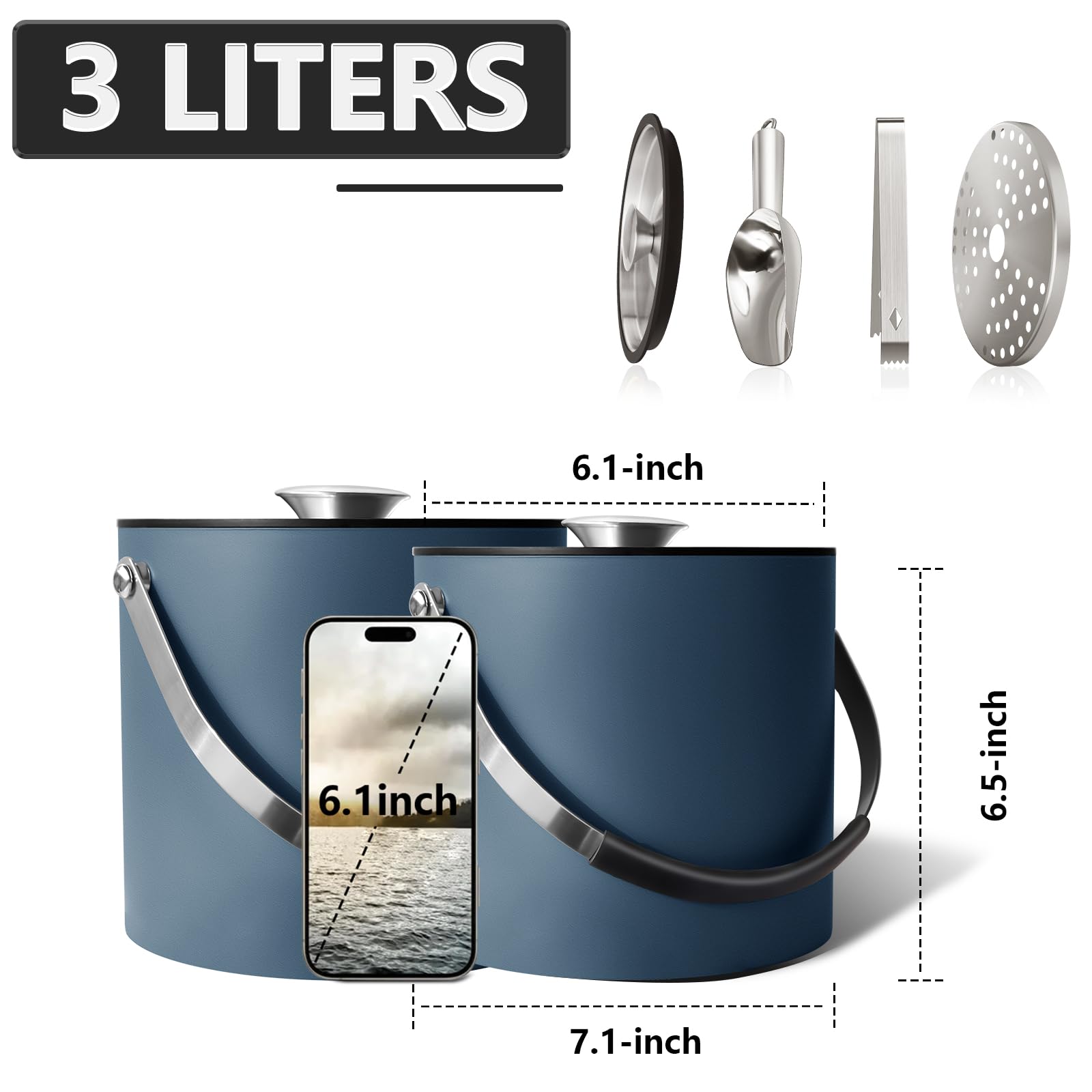 Bakpoco 3L ice bucket with double-wall insulation for longer cooling.