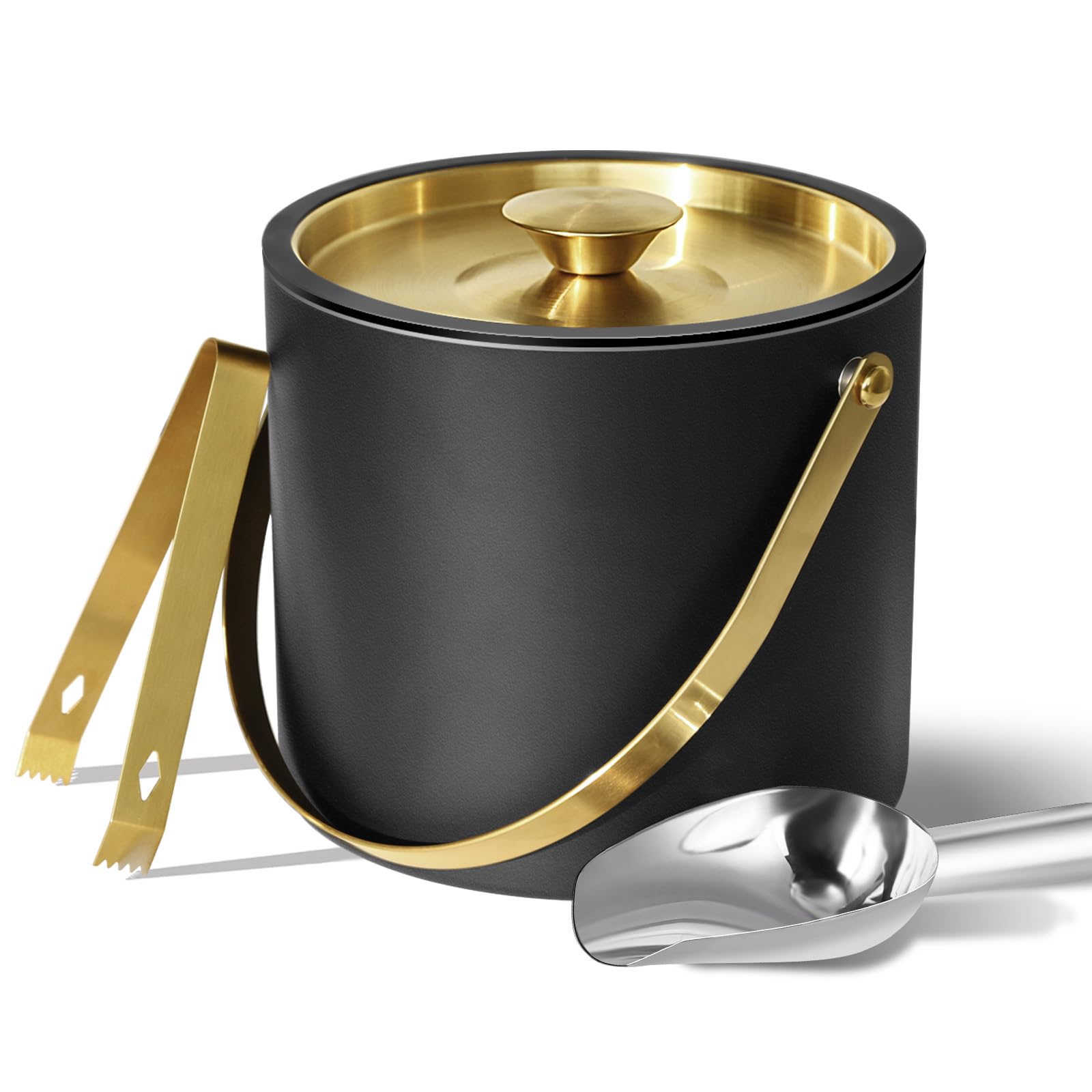 Bakpoco 3L ice bucket with silicone lid highlights sleek black-gold design for stylish gatherings